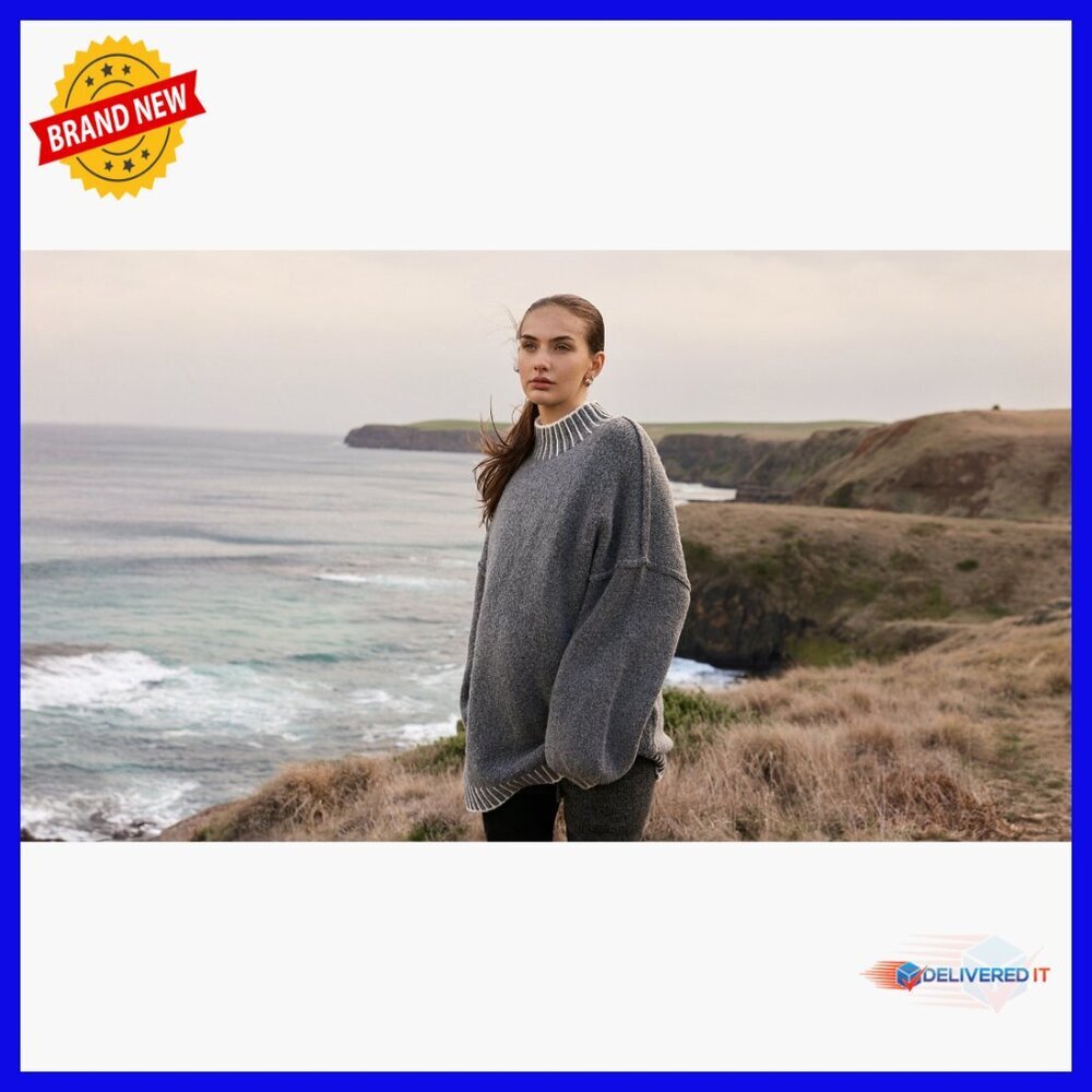 Oversized Chunky Knit Pullover Sweater Long Sleeve Mock Neck Winter Top - Picture 7 of 7